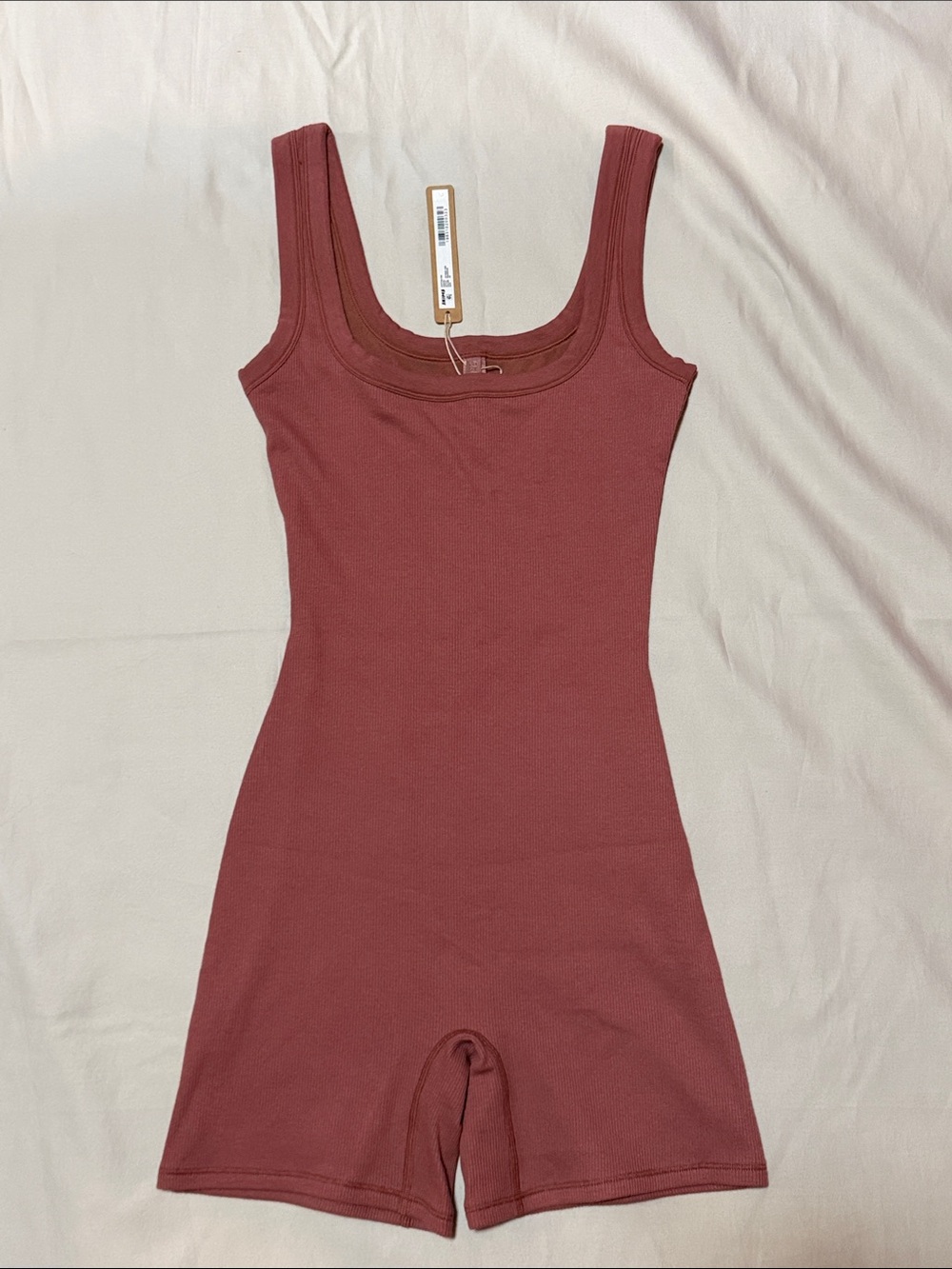 NWT SKIMS Cotton Rib Onesie Romper Redwood XS 95% Cotton